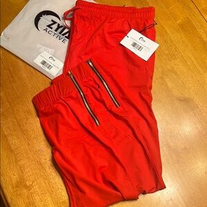 ZYIA Active Red Joggers with Stylish Zippers